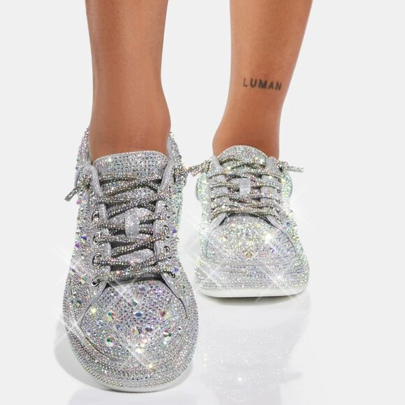 Azalea Wang Azure Silver Rhinestone Platform Sneakers - Picture 4 of 4